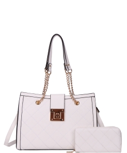 Fashion Inspired Twist-lock Shoulder Bag Wallet Set TT-8645W WHITE
